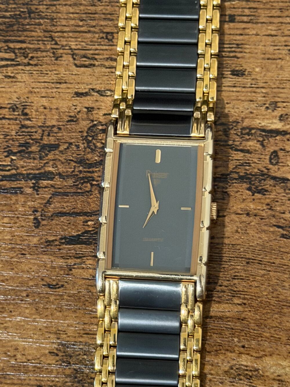Pulsar Quartz Gold-Tone Rectangular Dress Watch Black Two-Tone Bracelet